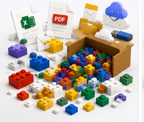 Pilha caótica de tijolos de lego coloridos misturados